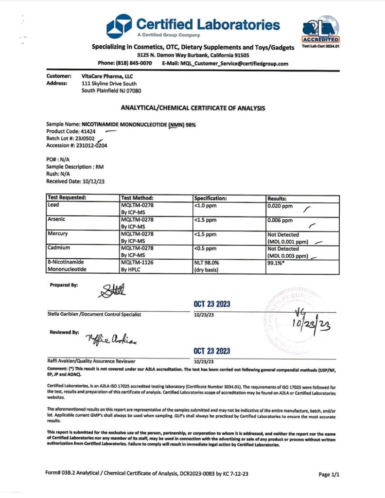 pure nmn certified laboratories